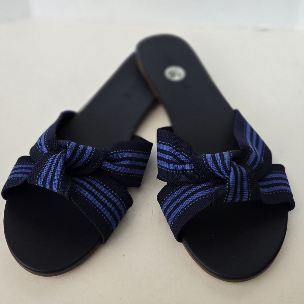 Rothy's Knot  Navy and Black Striped Sandals